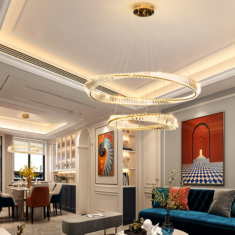 Gold Crystal Hanging Pendant Lights Contemporary style Tiered Hanging Lamps for Living Room