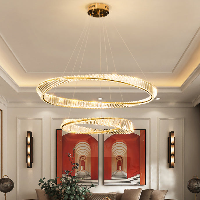Gold Crystal Hanging Pendant Lights Contemporary style Tiered Hanging Lamps for Living Room