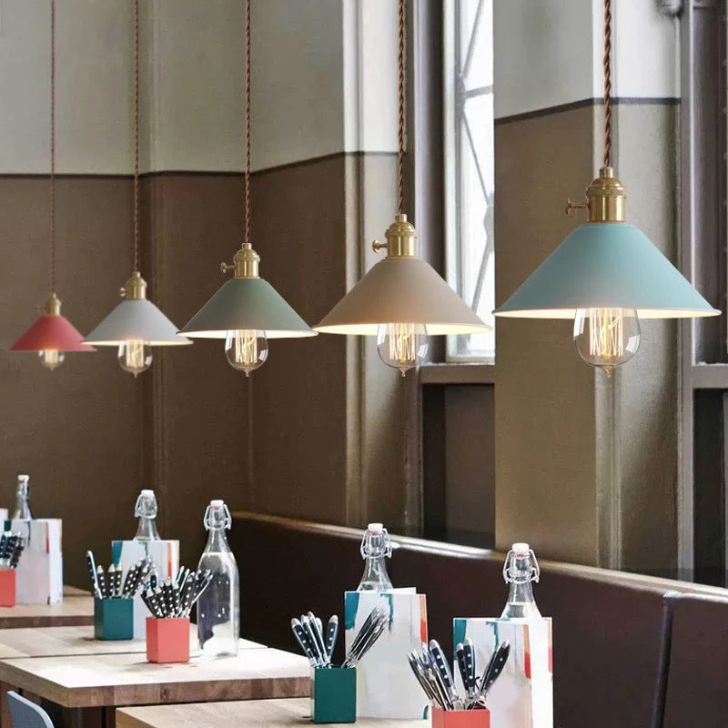 7.8 "brede Noordse stijl Macaroon Hanglight metalen kegel schaduw enkele lampverlichtingshanger met messing roterende schakelaar