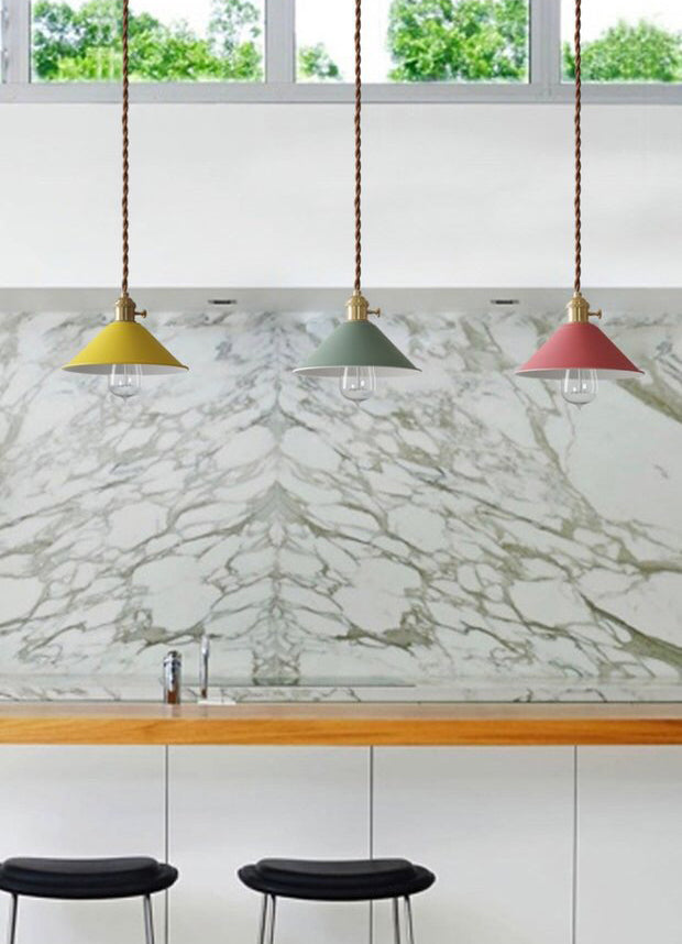 7.8 "brede Noordse stijl Macaroon Hanglight metalen kegel schaduw enkele lampverlichtingshanger met messing roterende schakelaar