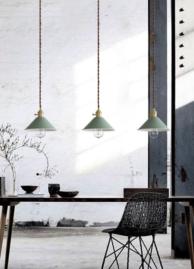 7.8 "brede Noordse stijl Macaroon Hanglight metalen kegel schaduw enkele lampverlichtingshanger met messing roterende schakelaar