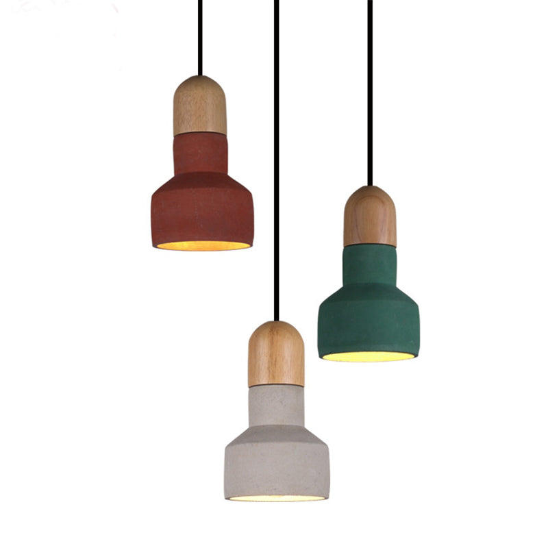 1-Light Creative Ciment Hanging Light Modern Simplicité Pendentif Pendant en bois pour les restaurants de bar