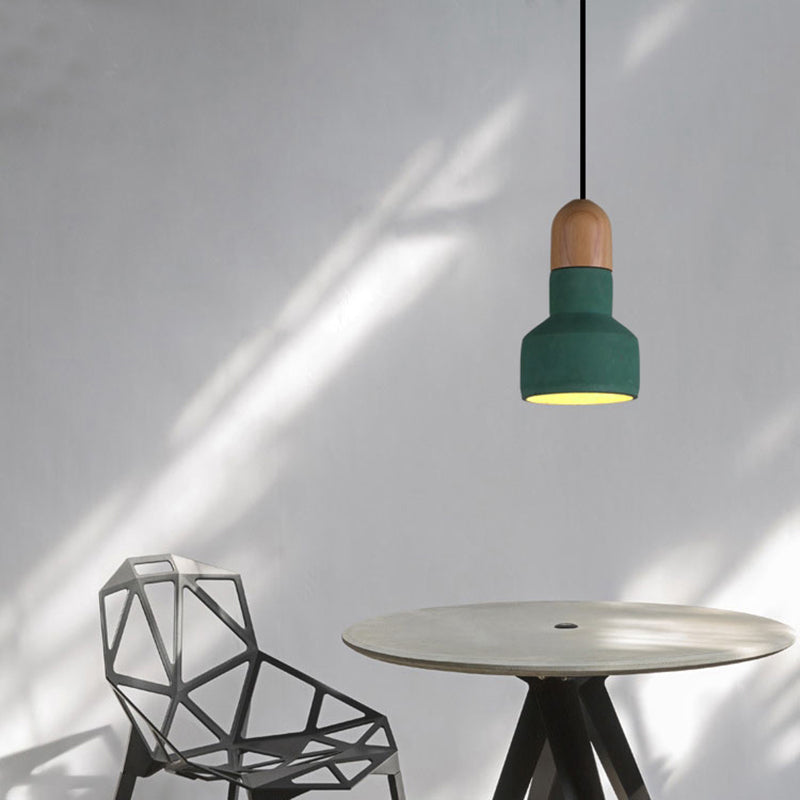 1-Light Creative Ciment Hanging Light Modern Simplicité Pendentif Pendant en bois pour les restaurants de bar