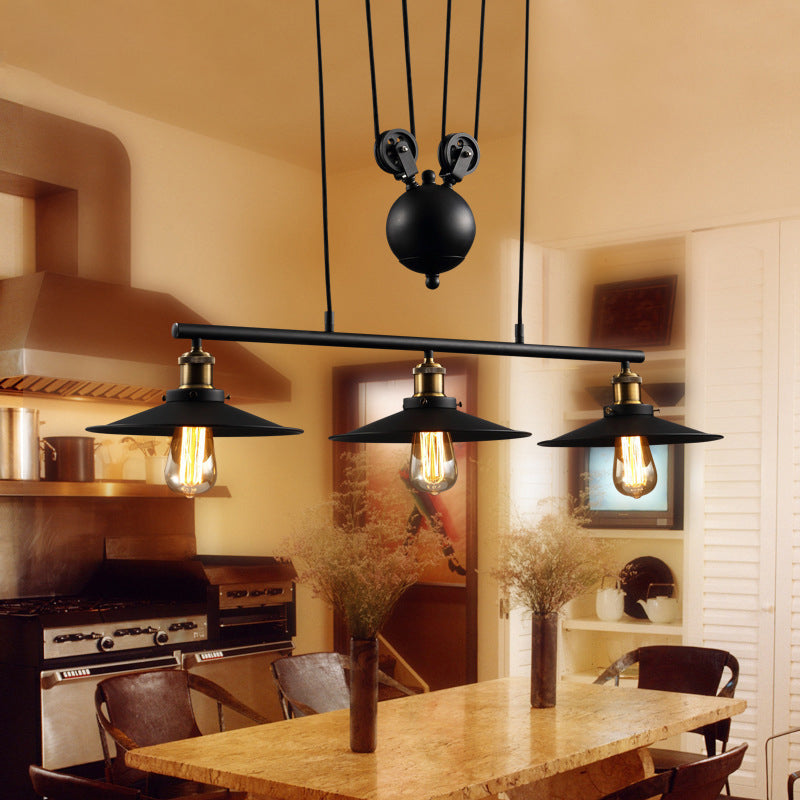 Wrought Iron Black Island Pendant Light in Industrial Classic Style 3-Light Adjustable Pendant Light for Dining Room