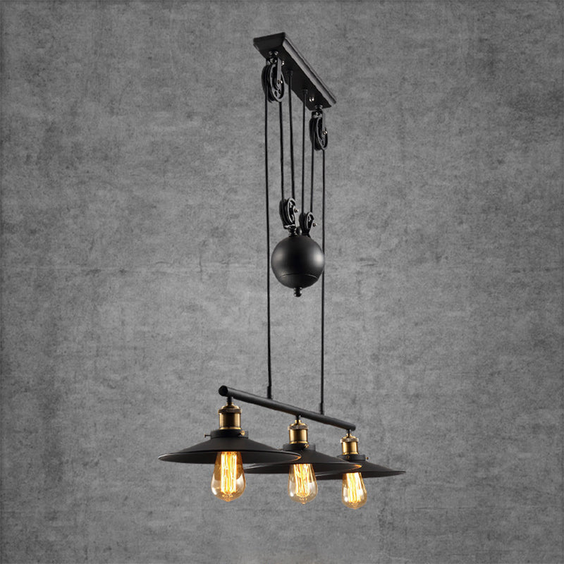Wrought Iron Black Island Pendant Light in Industrial Classic Style 3-Light Adjustable Pendant Light for Dining Room