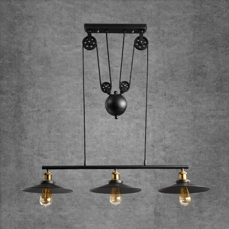 Wrought Iron Black Island Pendant Light in Industrial Classic Style 3-Light Adjustable Pendant Light for Dining Room