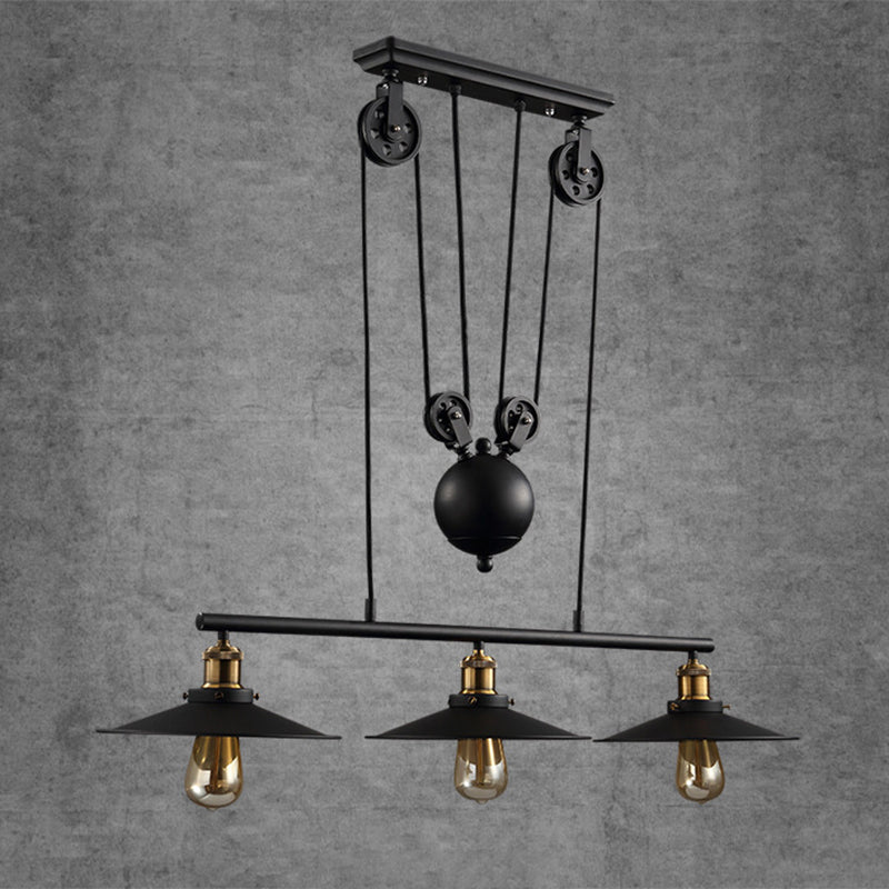 Wrought Iron Black Island Pendant Light in Industrial Classic Style 3-Light Adjustable Pendant Light for Dining Room
