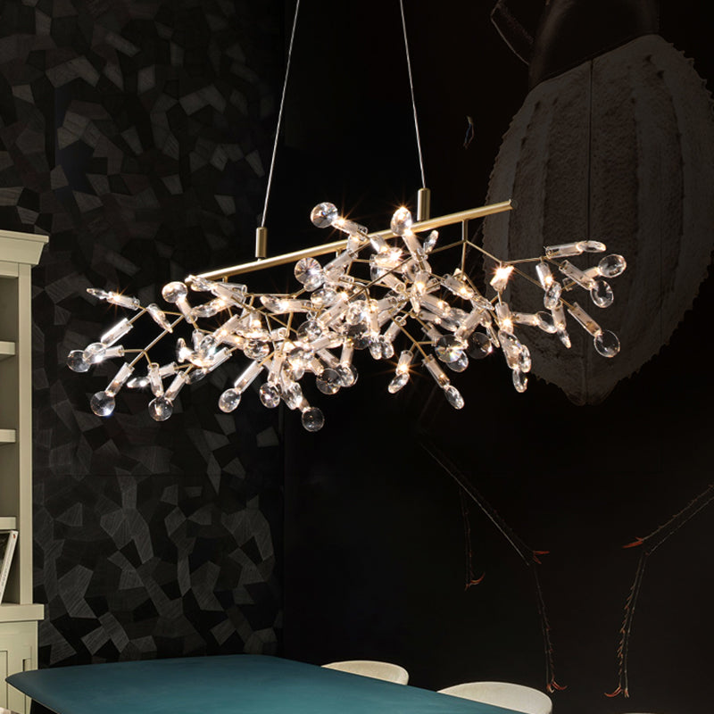 Contemporary Firefly Linear Island Lighting Fixtures Gold Crystal Hanging Pendant Lights