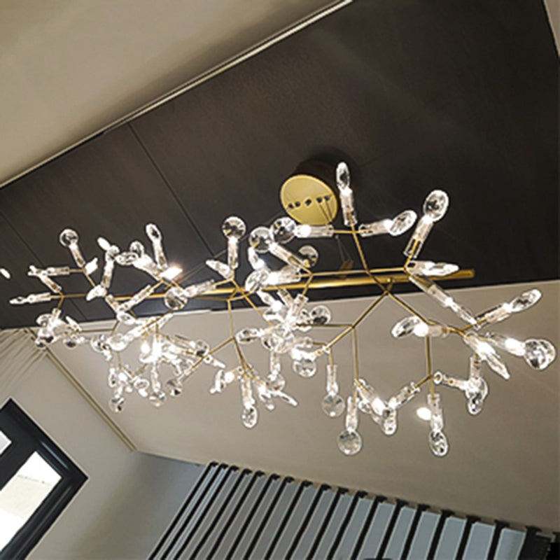 Contemporary Firefly Linear Island Lighting Fixtures Gold Crystal Hanging Pendant Lights