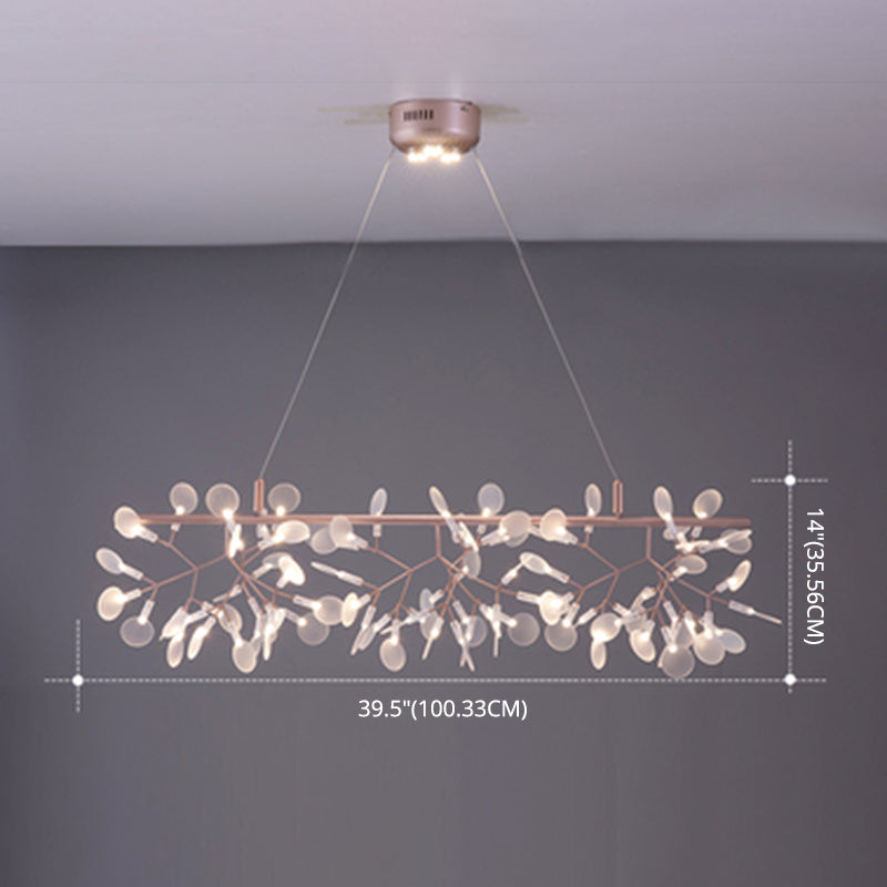 Rose Gold Contemporary Linear Pendant Lighting Fixtures Crystal Island Chandelier Light for Bedroom