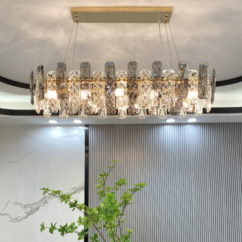 Gold Faceted Clear Crystal Prism Tubular Ceiling Pendant Contemporary Island Lighting Fixtures