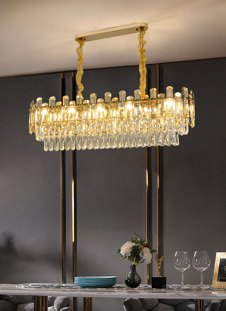 Contemporary Style Island Lighting Fixtures Linear Crystal Block Down Lighting Pendant