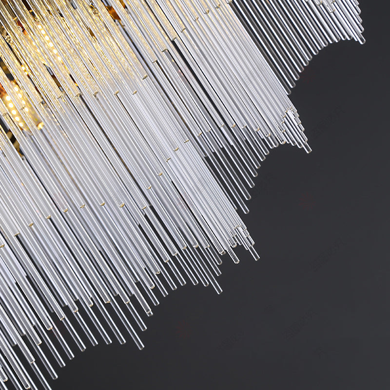 Varillas de vidrio transparente de oro estriado luces de araña moderna Luz de la isla lineal para sala de estar