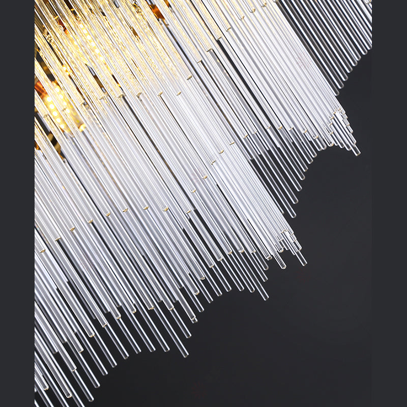 Varillas de vidrio transparente de oro estriado luces de araña moderna Luz de la isla lineal para sala de estar