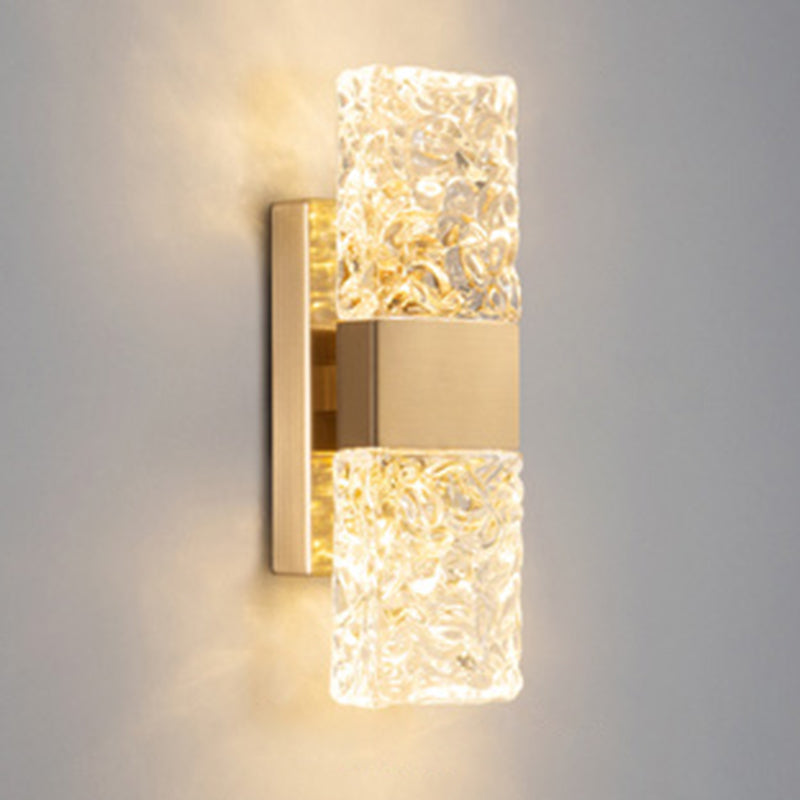 Rectangular Ripple Crystal Indoor Wall Light Postmodern Style Lighting Sconce in Electroplated Gold for Living Room