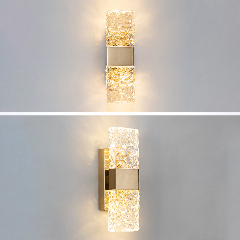 Rectangular Ripple Crystal Indoor Wall Light Postmodern Style Lighting Sconce in Electroplated Gold for Living Room