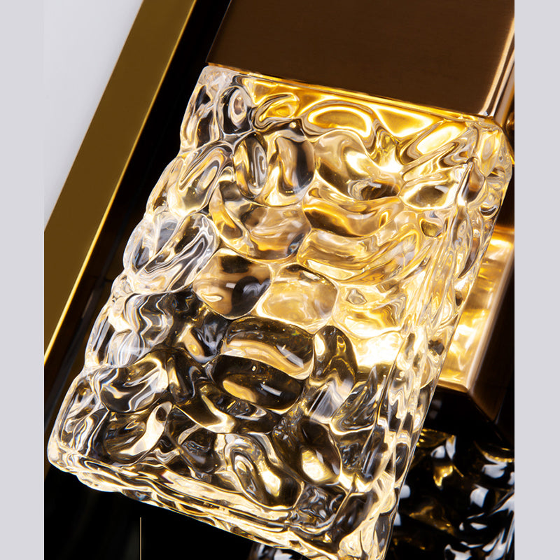 Rectangular Ripple Crystal Indoor Wall Light Postmodern Style Lighting Sconce in Electroplated Gold for Living Room