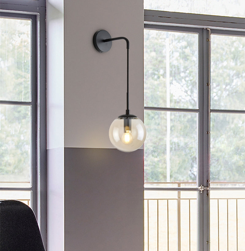 Smoke Grey Globe Glass Sconce Light Modern Style Minimalism 1-Light Wall Mount Lamp for Bedroom