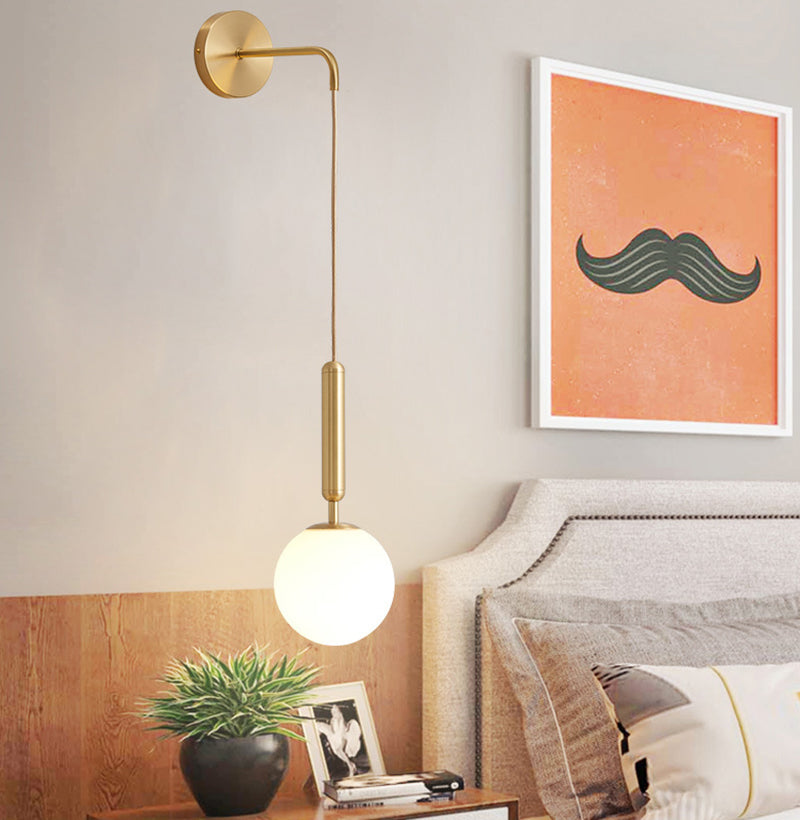 6" Diameter Orb Glass Shade Simplicity Wall Lamp 1-Light Nordic Style Bedside Sconce Lights