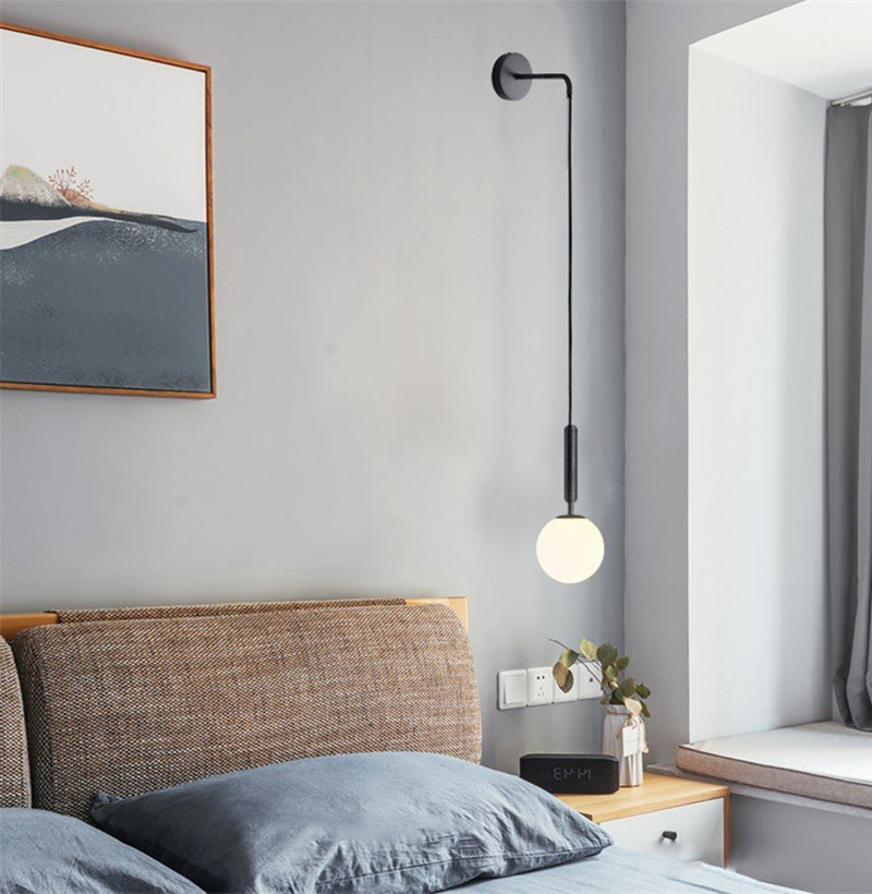 6" Diameter Orb Glass Shade Simplicity Wall Lamp 1-Light Nordic Style Bedside Sconce Lights