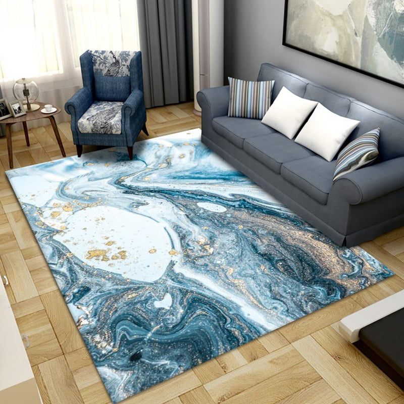 Abstract Area Rug Polyester Ink Painting Rug Non-Slip Backing Carpet for Living Room