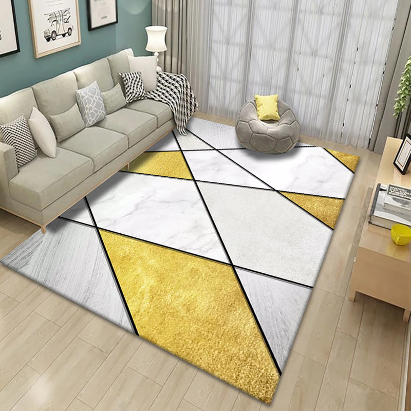 Marble Print Indoor Rug Polyester Modern Rug Stain Resistant Carpet for Living Room