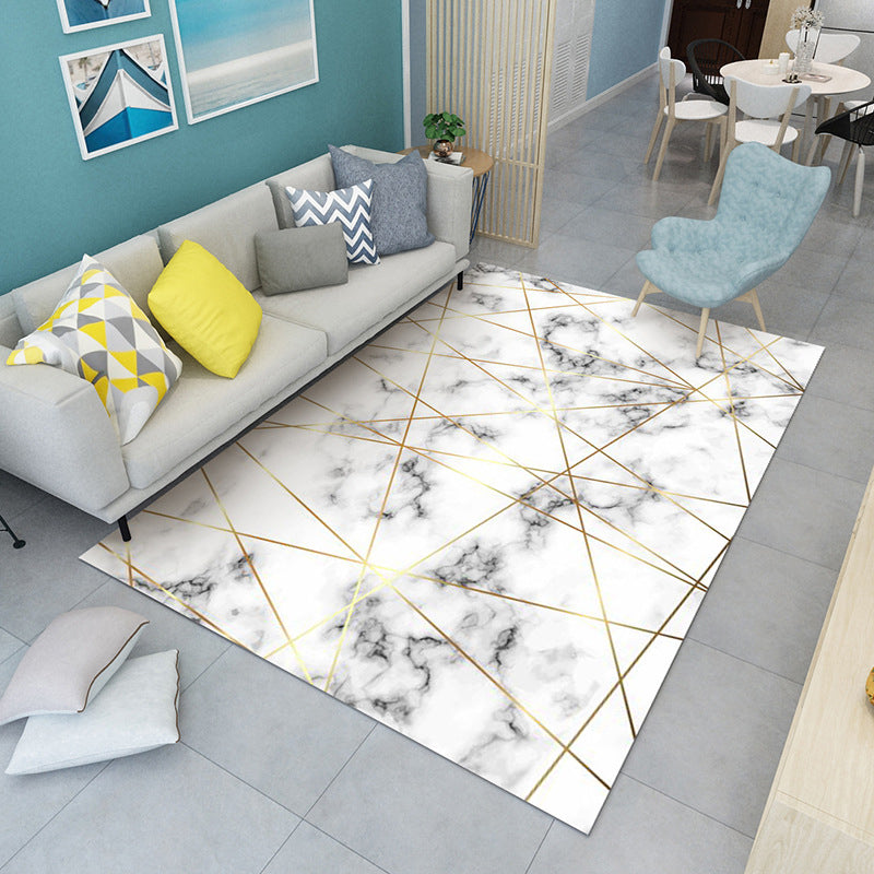 Marble Print Rug Polyester Contemporary Area Carpet Washable Area Rug for Living Room, Bedroom