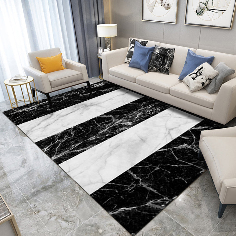 Marble Print Rug Polyester Contemporary Area Carpet Washable Area Rug for Living Room, Bedroom