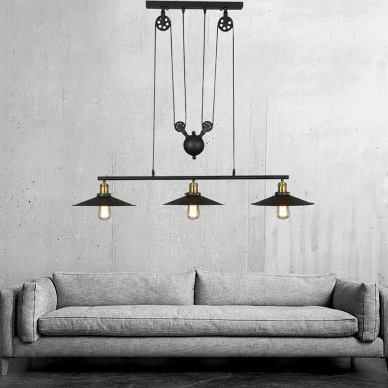 Metal 3 luces de la isla Polea de iluminación colgante colgante lineal vintage para comedor