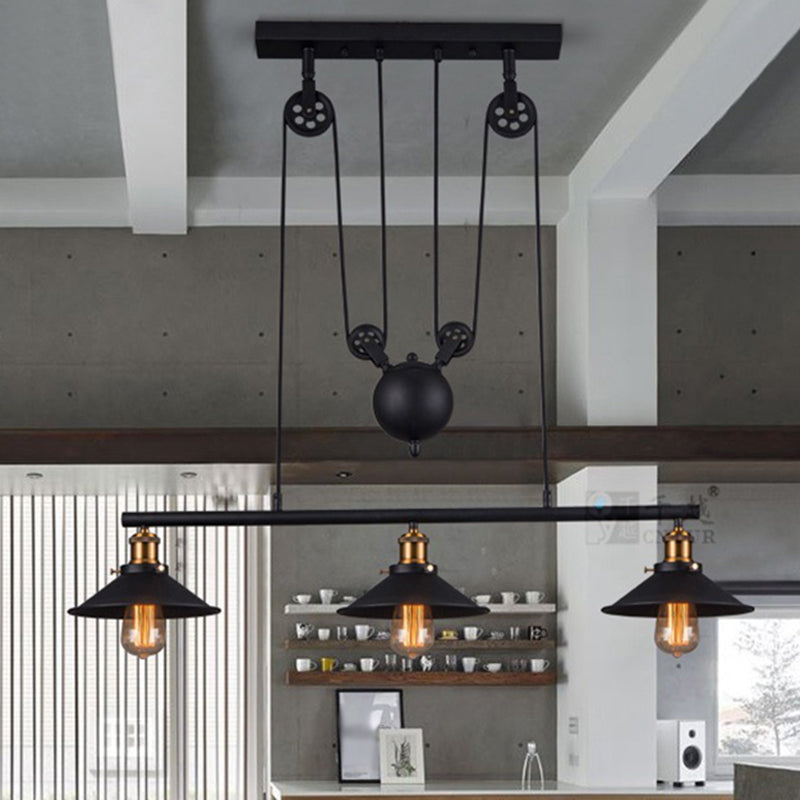 Metal 3 luces de la isla Polea de iluminación colgante colgante lineal vintage para comedor