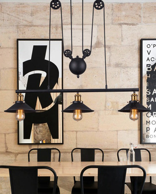 Metal 3 luces de la isla Polea de iluminación colgante colgante lineal vintage para comedor