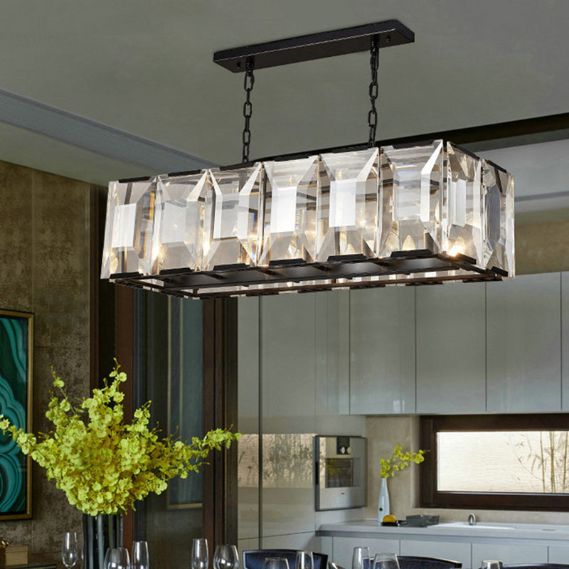 Rectángulo Corte Crystal Island colgante lineal Luces colgantes de la isla de la sala de estar moderna
