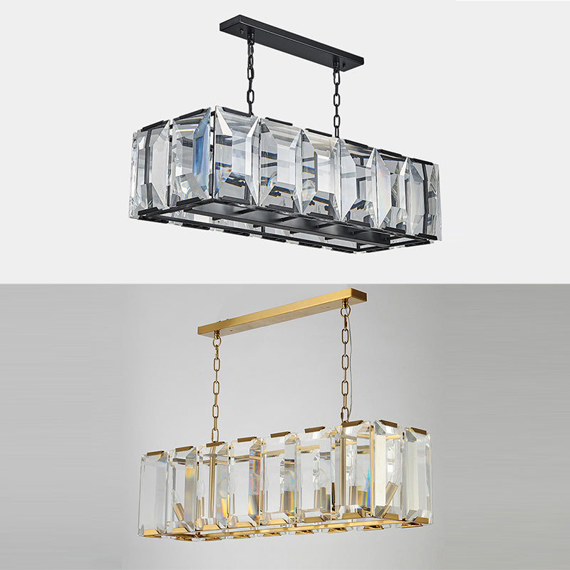 Rectángulo Corte Crystal Island colgante lineal Luces colgantes de la isla de la sala de estar moderna