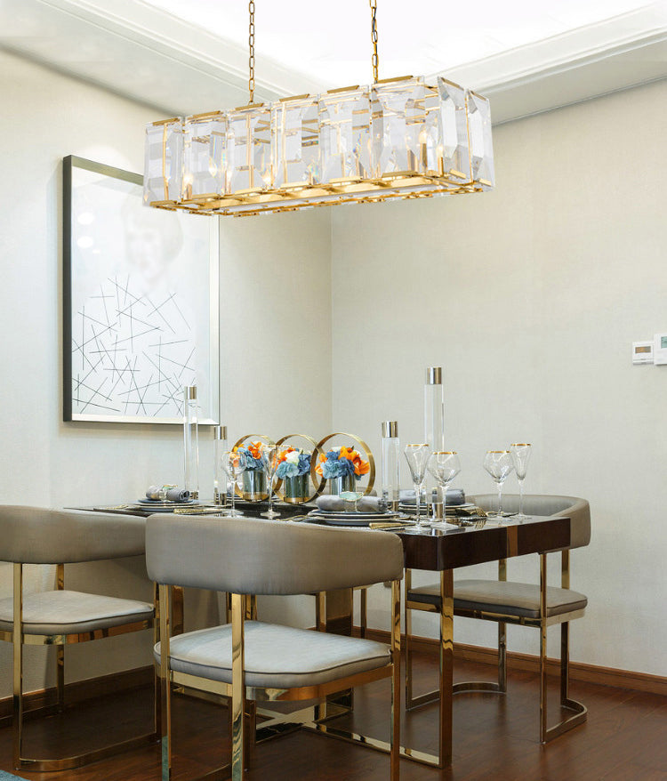 Rectángulo Corte Crystal Island colgante lineal Luces colgantes de la isla de la sala de estar moderna