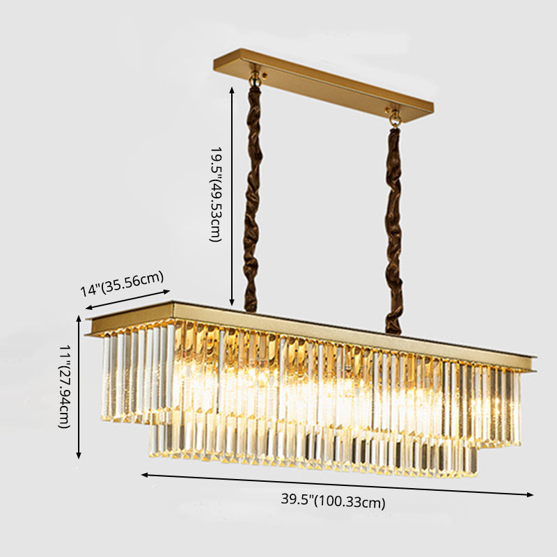 Rectángulo Crystal Island Pense lineal Luces de araña de la isla de la sala de estar moderna