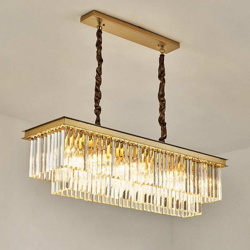 Rectángulo Crystal Island Pense lineal Luces de araña de la isla de la sala de estar moderna