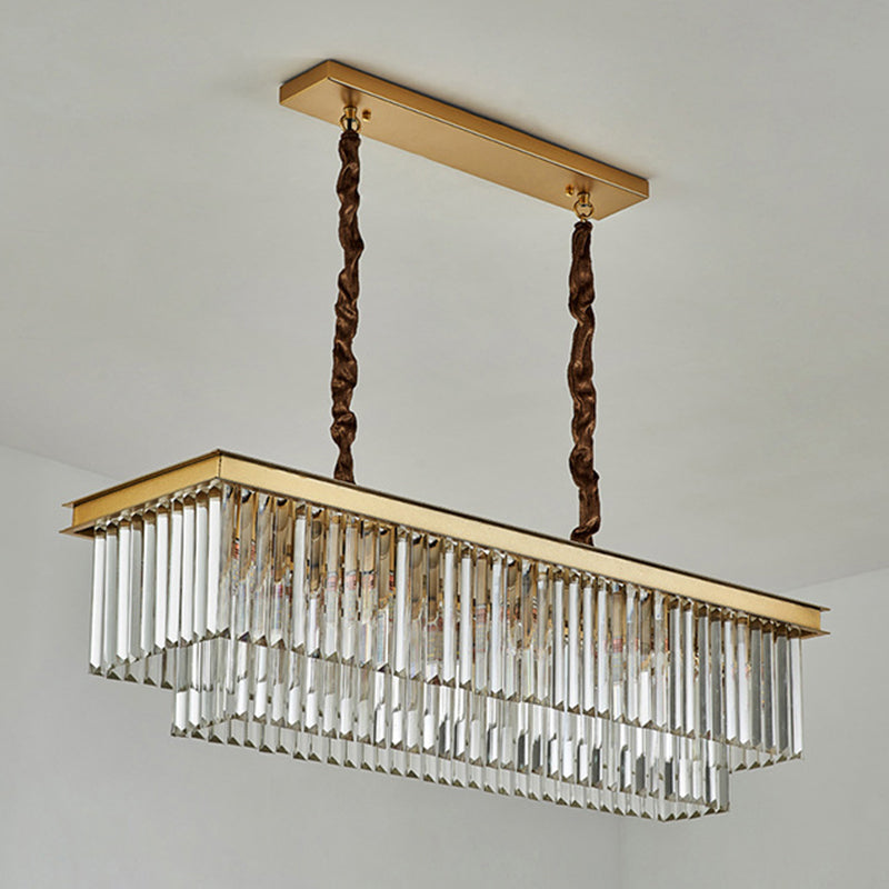 Rectángulo Crystal Island Pense lineal Luces de araña de la isla de la sala de estar moderna