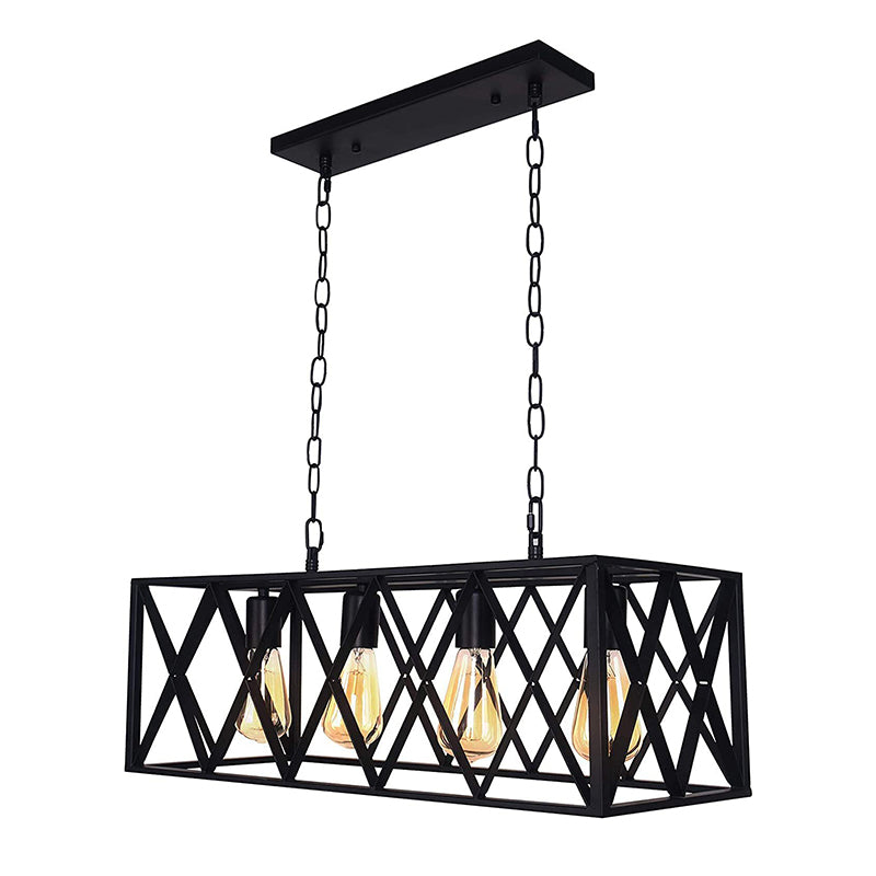 Luz colgante de isla rectangular negra en estilo creativo industrial Luz de techo de hierro forjado para comedor