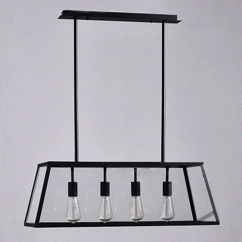 Glass 4 Lights Island Pendant Lights Trapezoid Industrial Island Light Fixtures for Bar