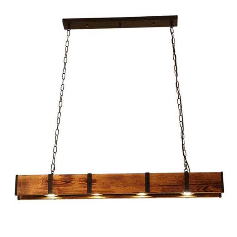 Log Color Rectangular Island Pendant Light in Industrial Vintage Style Wooden Ceiling Light for Commercial Place