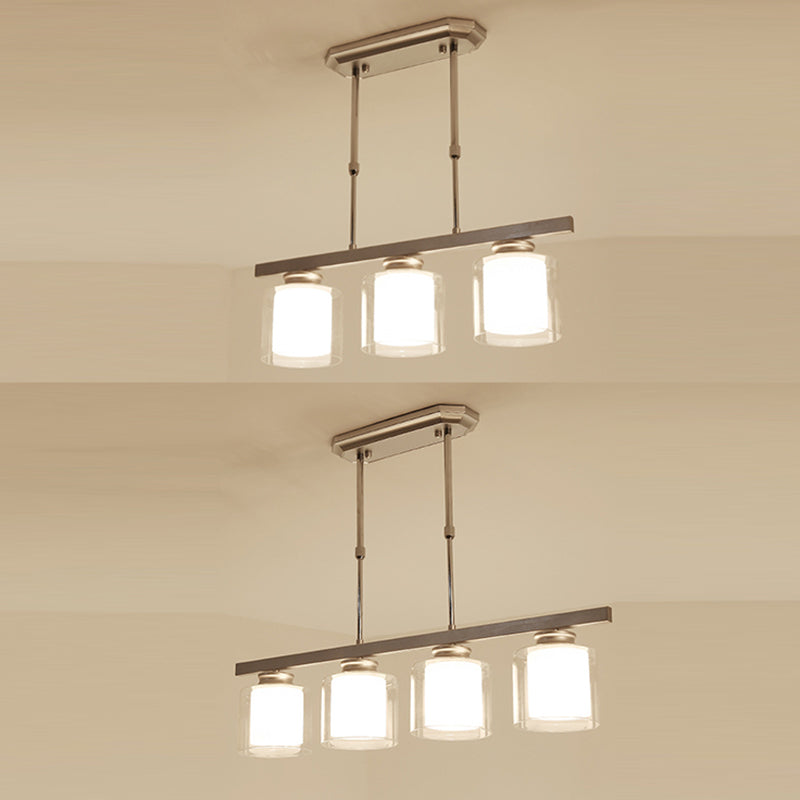 Cylindrical Glass Island Ceiling Light Industrial Dining Room Island Light Fixtures