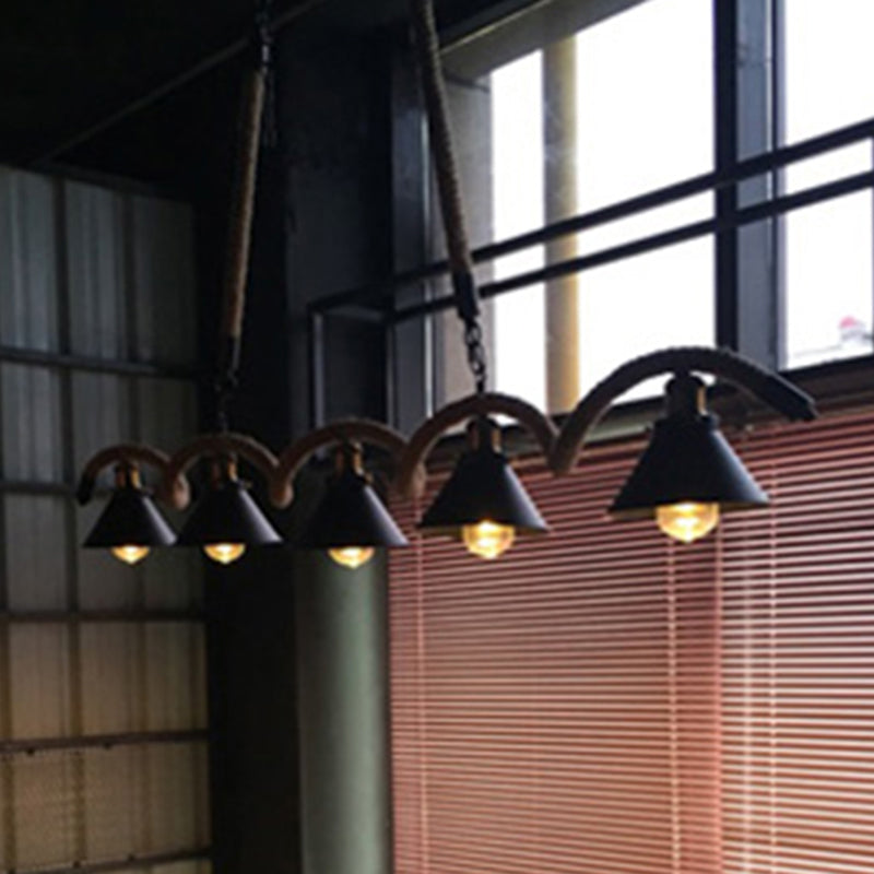 Black Exposed Bulb Island Penderant Light in Industrial Retro Style Stiil Light Light con corda di canapa