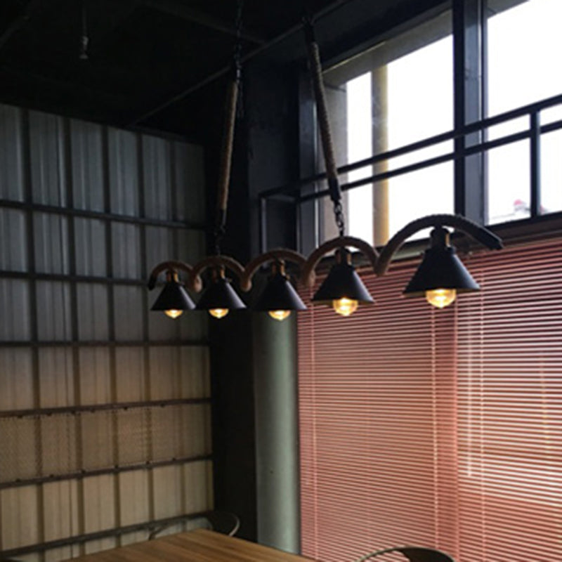 Black Exposed Bulb Island Penderant Light in Industrial Retro Style Stiil Light Light con corda di canapa