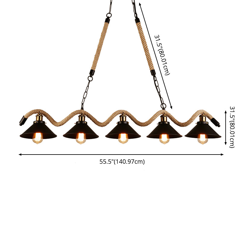 Black Exposed Bulb Island Penderant Light in Industrial Retro Style Stiil Light Light con corda di canapa