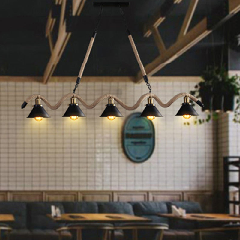 Black Exposed Bulb Island Penderant Light in Industrial Retro Style Stiil Light Light con corda di canapa