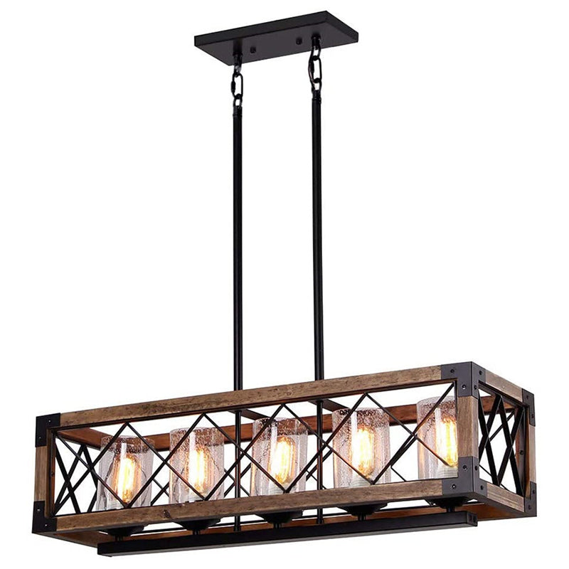 Black Caged Island Linear Pendant Retro-Style Metal Dinning Room Island Chandelier Light