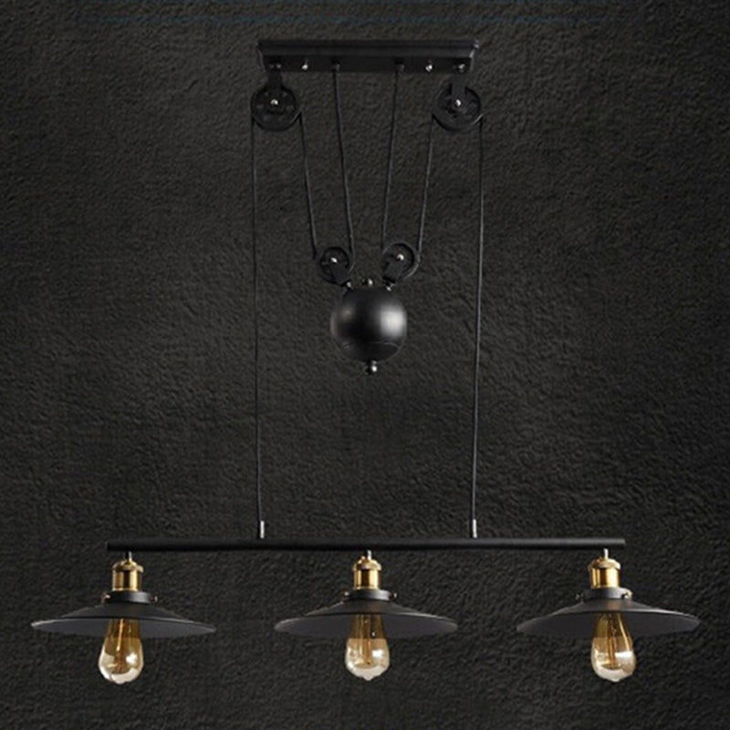 Metal 3 Lights Island Pendant Lighting Pulley Industrial Island Light Fixtures for Dining Room