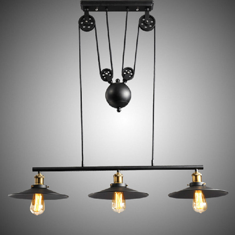 Metal 3 Lights Island Pendant Lighting Pulley Industrial Island Light Fixtures for Dining Room