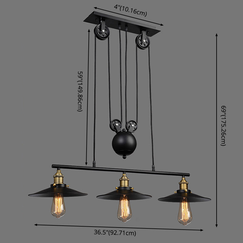 Metal 3 Lights Island Pendant Lighting Pulley Industrial Island Light Fixtures for Dining Room