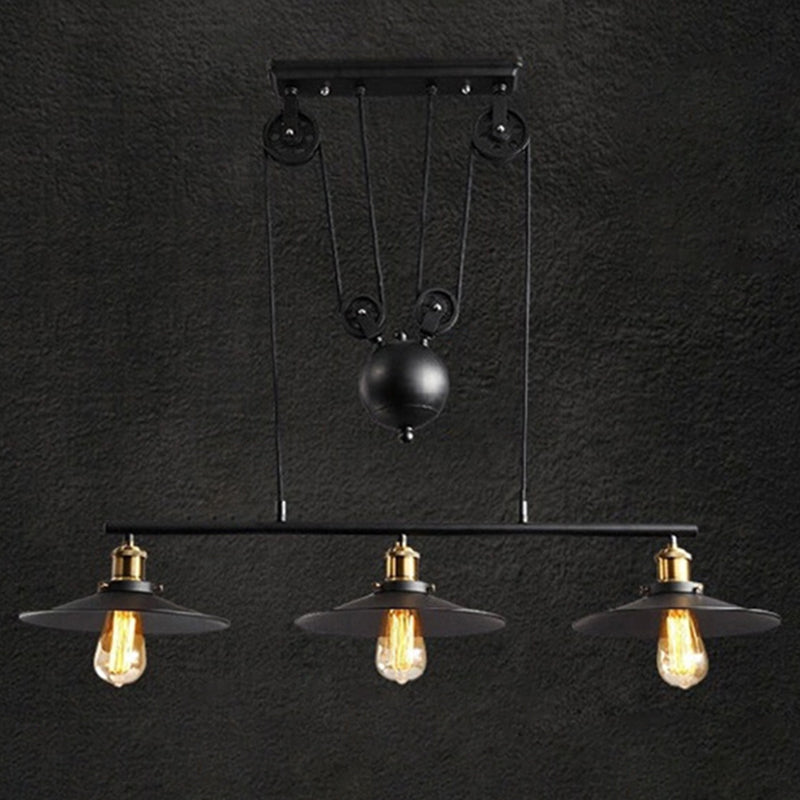 Metal 3 Lights Island Pendant Lighting Pulley Industrial Island Light Fixtures for Dining Room
